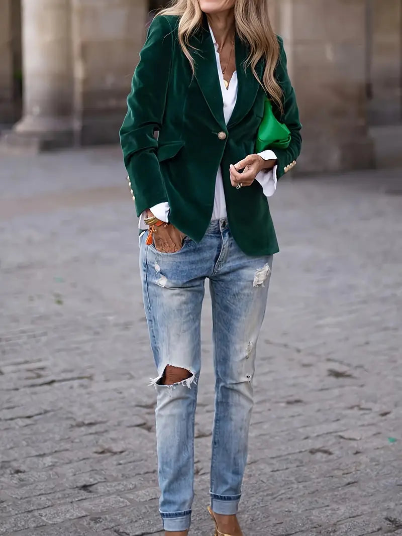 Blazer Femme en Velours – Boutons Dorés