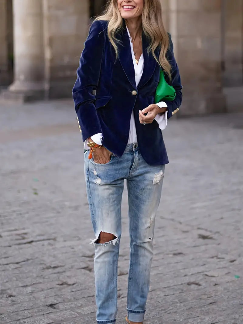 Blazer Femme en Velours – Boutons Dorés