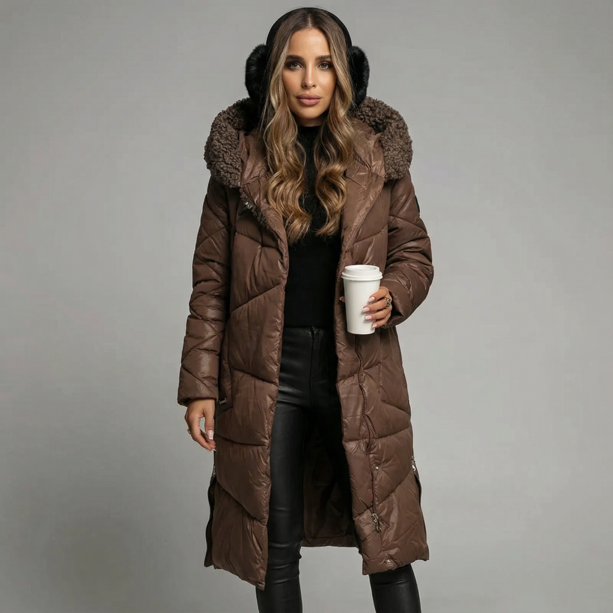 Parka Longue Femme Rembourrée – Capuche Fausse Fourrure