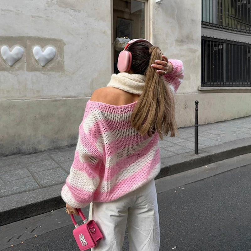 Pull Femme Rayé En Maille Tricotée