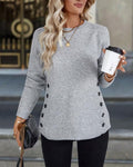 Pull Femme En Maille Fine – Boutons Latéraux