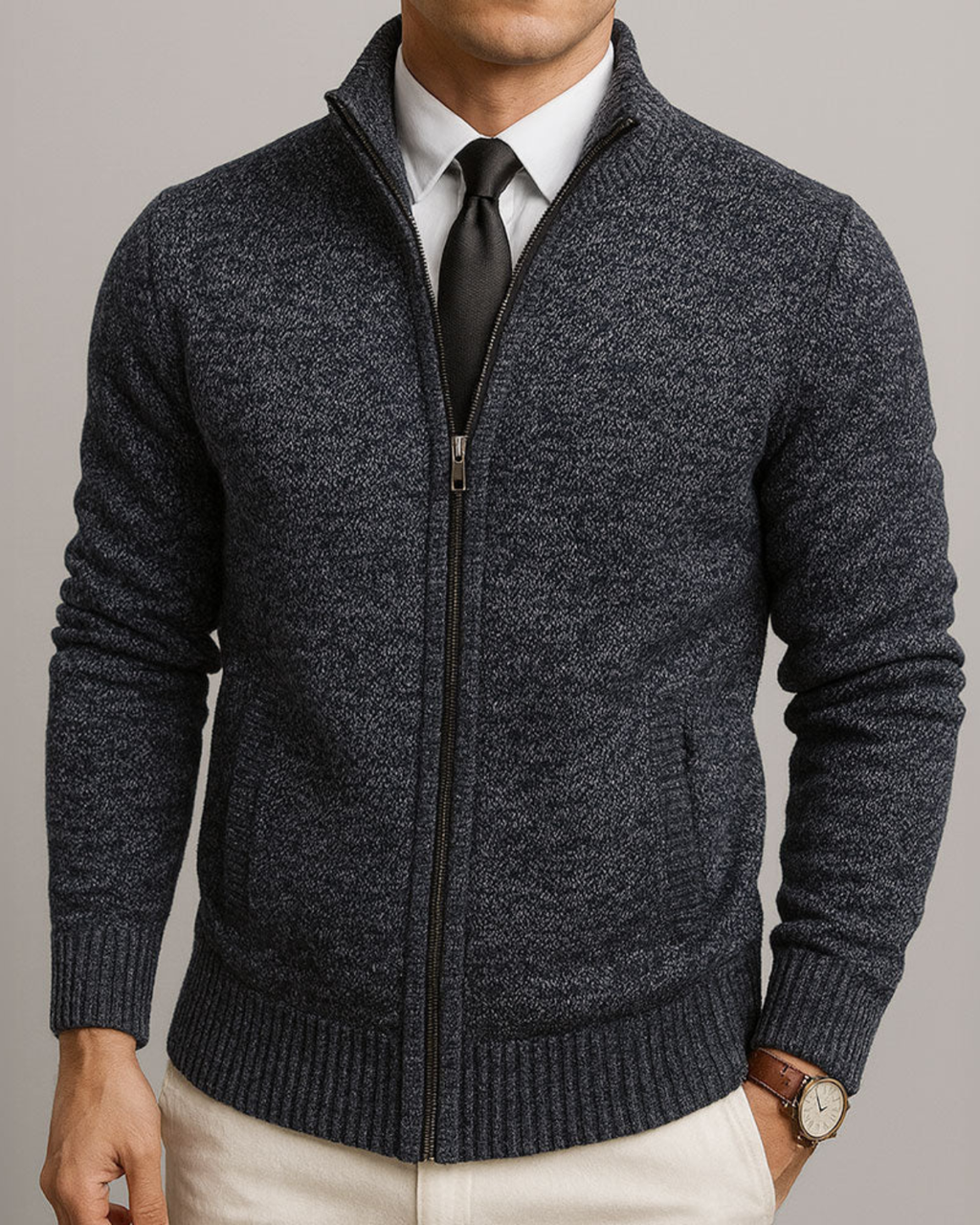 Gilet Zippé Homme En Maille – Col Montant