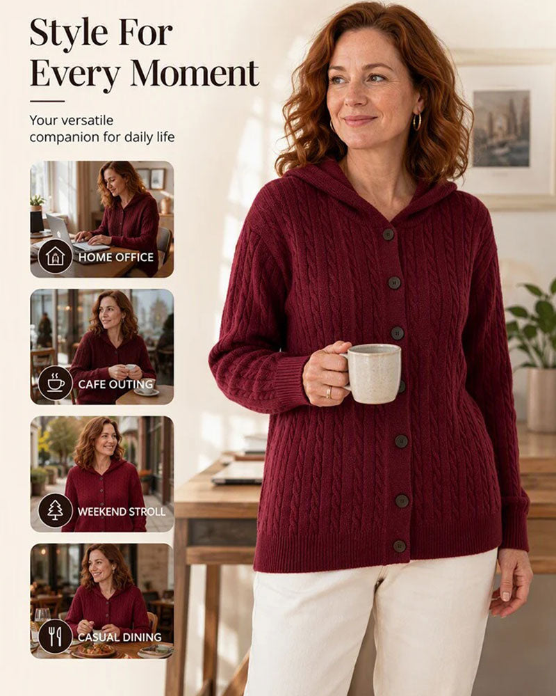Gilet Femme En Maille Torsadée – À Capuche