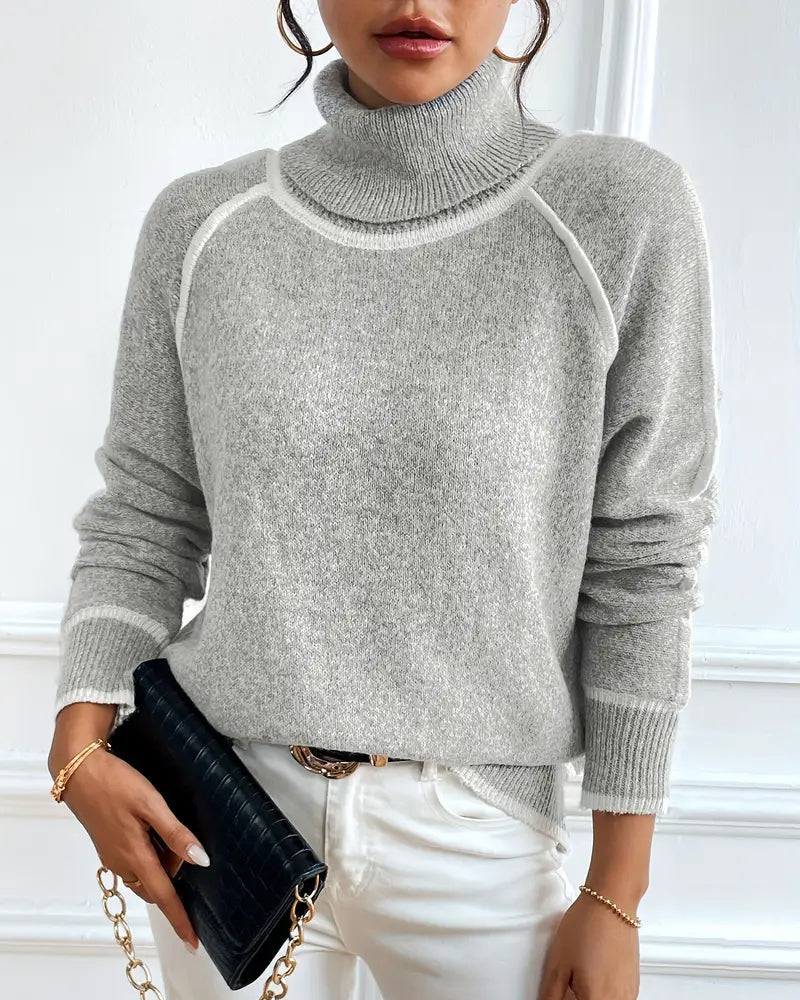 Pull Col Roulé Femme – Liseré Contrasté