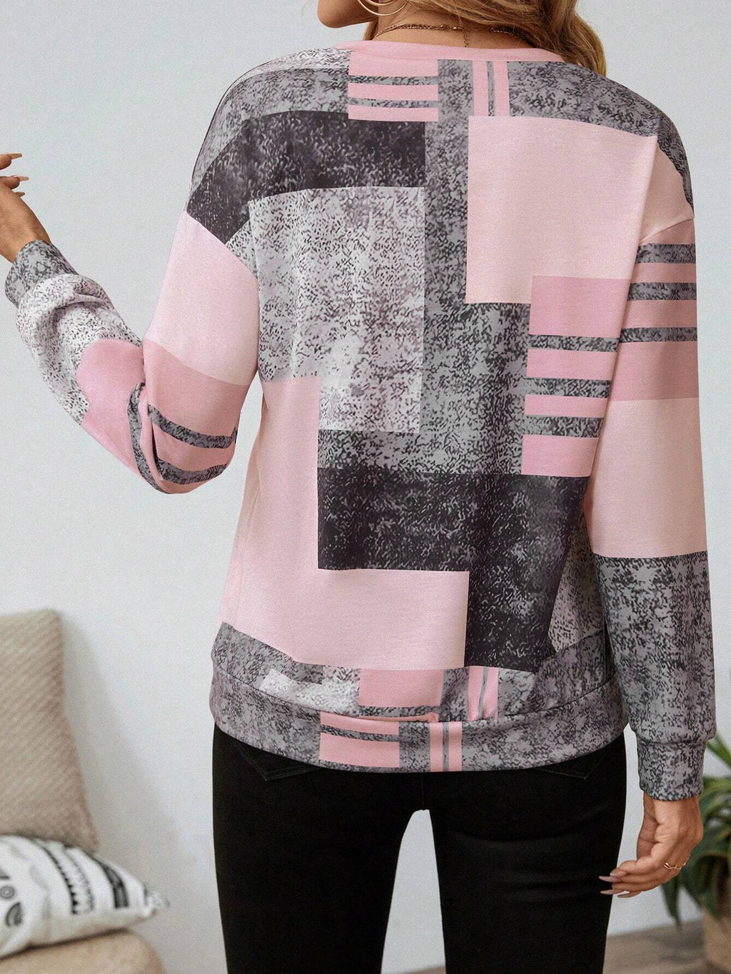 Sweat Femme Demi-Zip Imprimé Géométrique – Style Vintage