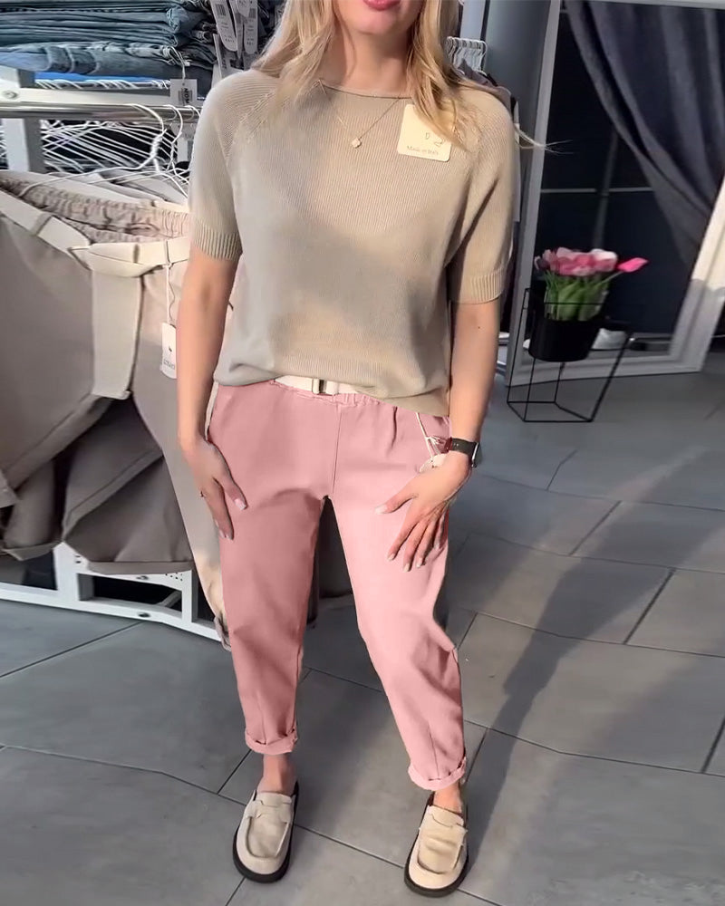 Pantalon Droit Femme Taille Élastique – Avec Ceinture