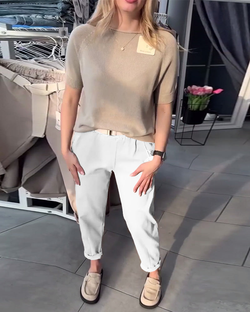 Pantalon Droit Femme Taille Élastique – Avec Ceinture