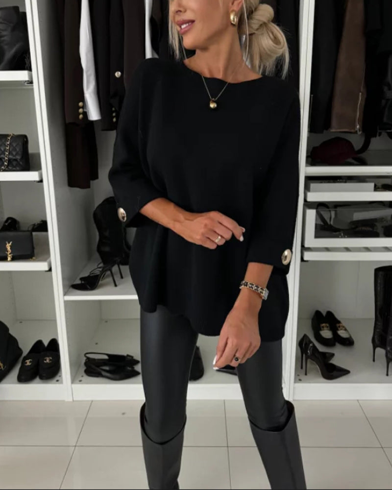 Pull Femme Col Bateau – Manches 3/4 À Boutons