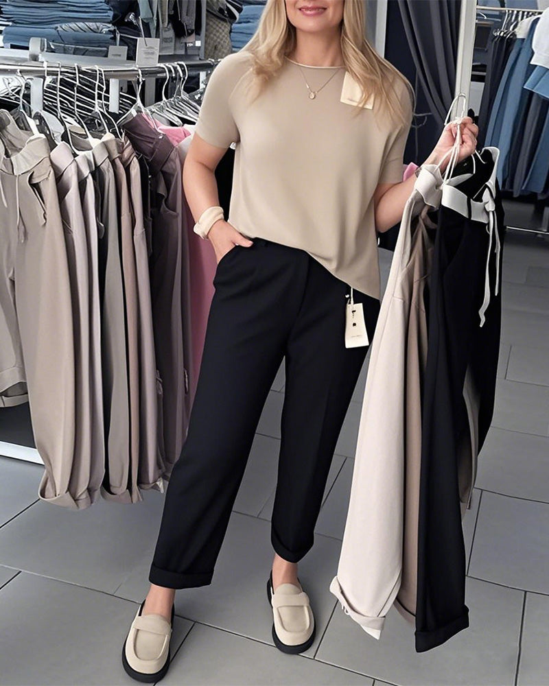 Pantalon Droit Femme Taille Élastique – Avec Ceinture