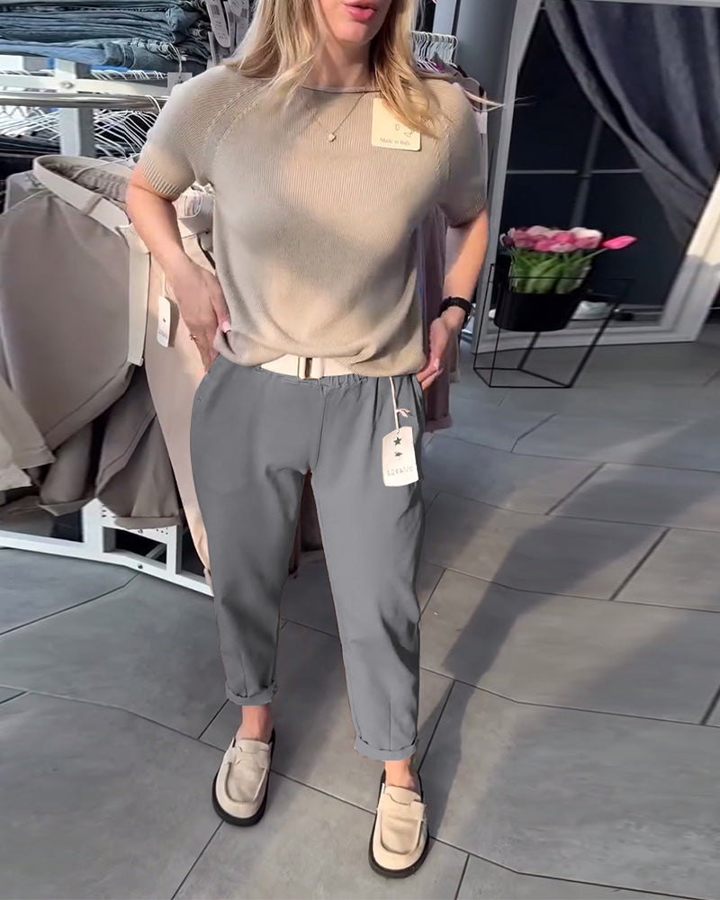 Pantalon Droit Femme Taille Élastique – Avec Ceinture