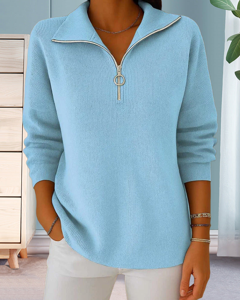 Pull Camionneur Femme En Maille Côtelée – Col Zippé