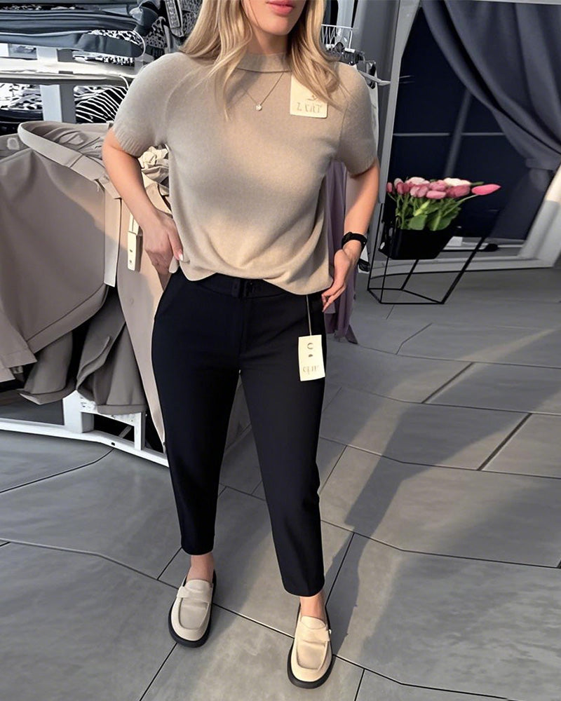 Pantalon Droit Femme Taille Élastique – Avec Ceinture