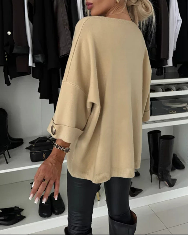 Pull Femme Col Bateau – Manches 3/4 À Boutons