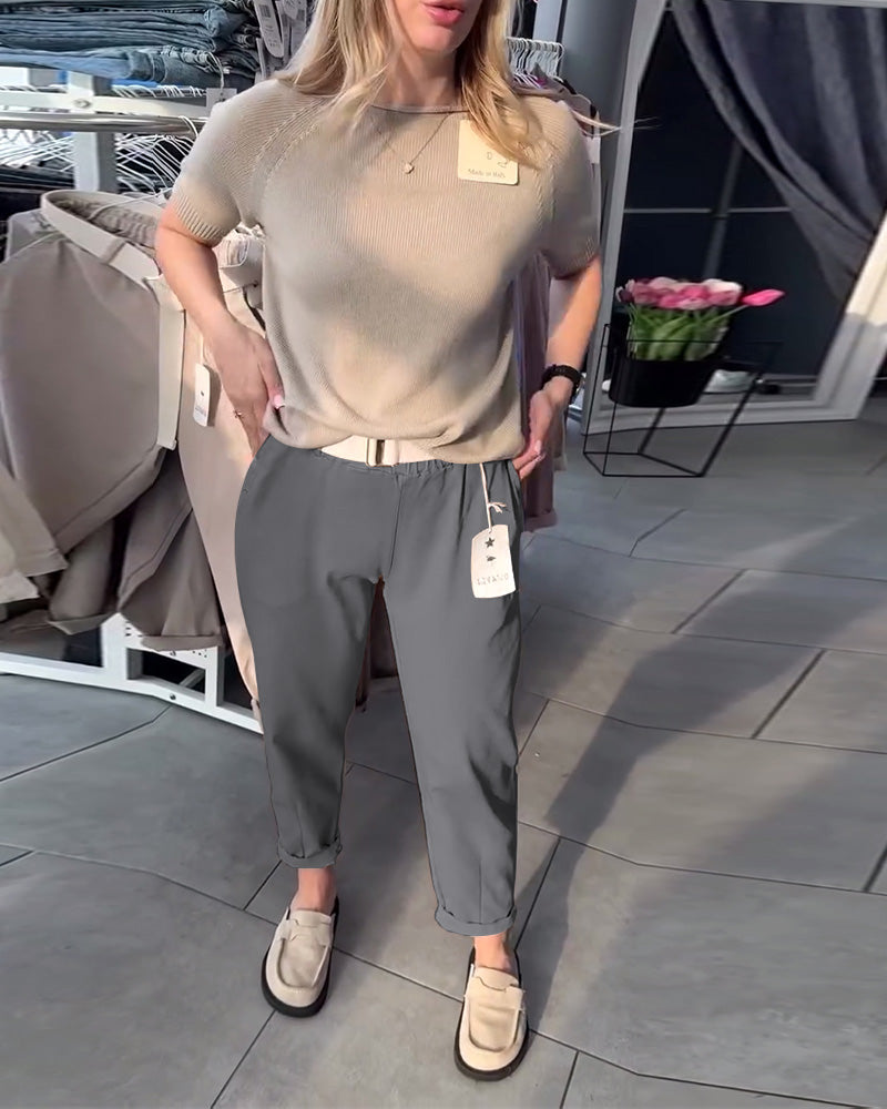 Pantalon Droit Femme Taille Élastique – Avec Ceinture