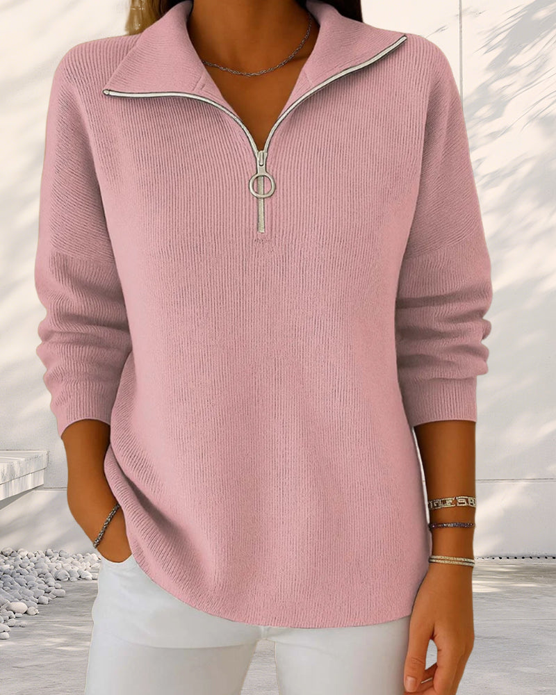 Pull Camionneur Femme En Maille Côtelée – Col Zippé