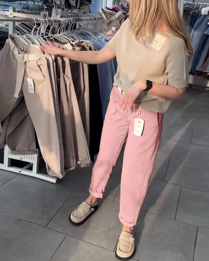 Pantalon Droit Femme Taille Élastique – Avec Ceinture