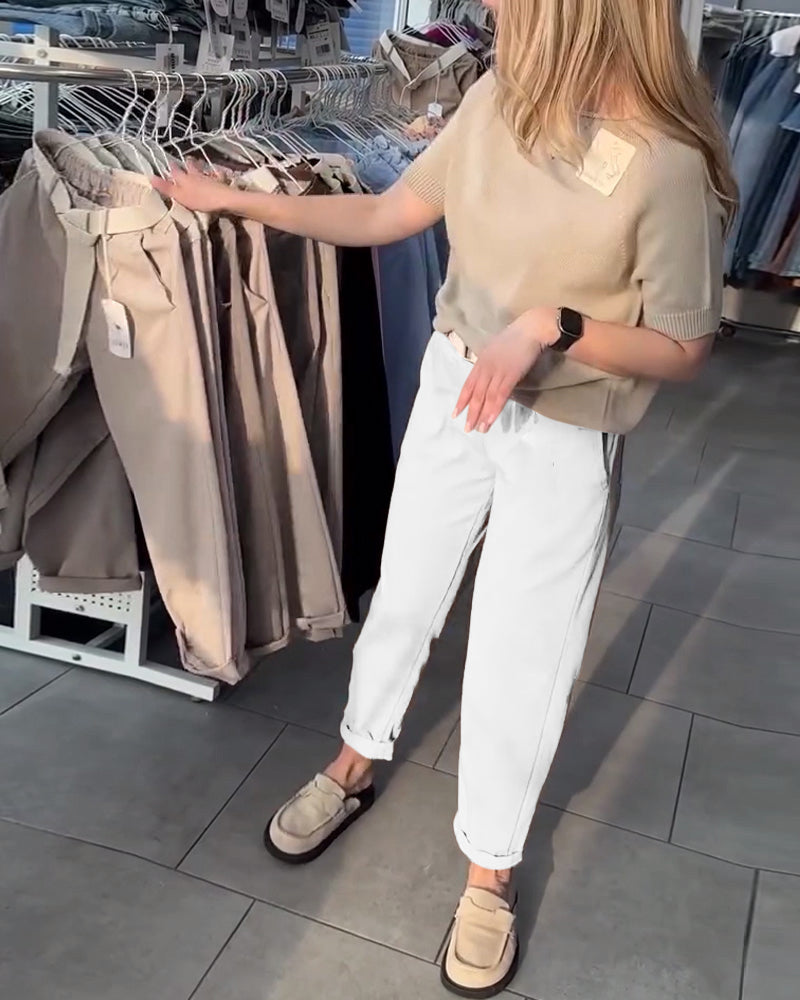 Pantalon Droit Femme Taille Élastique – Avec Ceinture