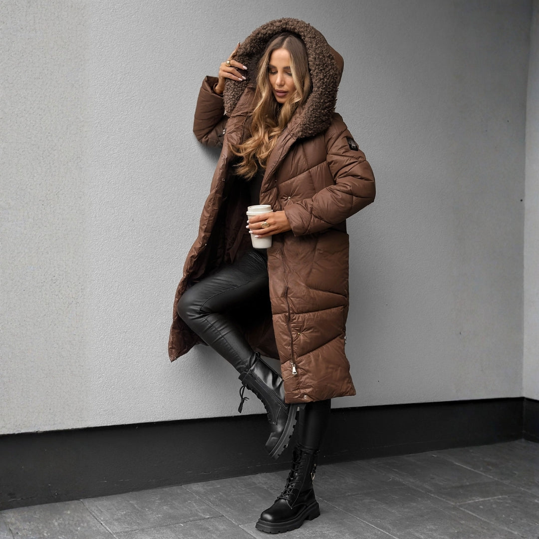 Parka Longue Femme Rembourrée – Capuche Fausse Fourrure