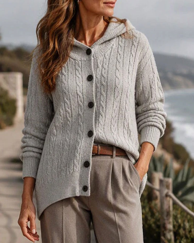 Gilet Femme En Maille Torsadée – À Capuche