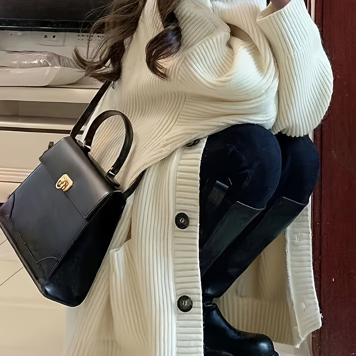 Gilet Femme Oversize En Grosse Maille – Poches Plaquées