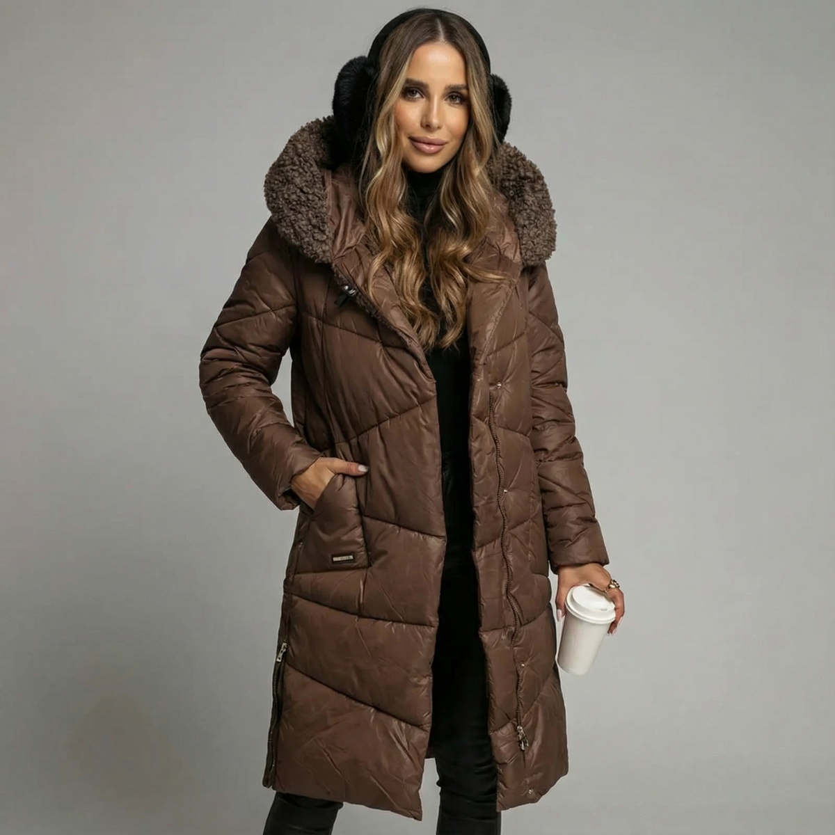 Parka Longue Femme Rembourrée – Capuche Fausse Fourrure