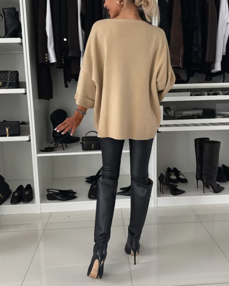 Pull Femme Col Bateau – Manches 3/4 À Boutons