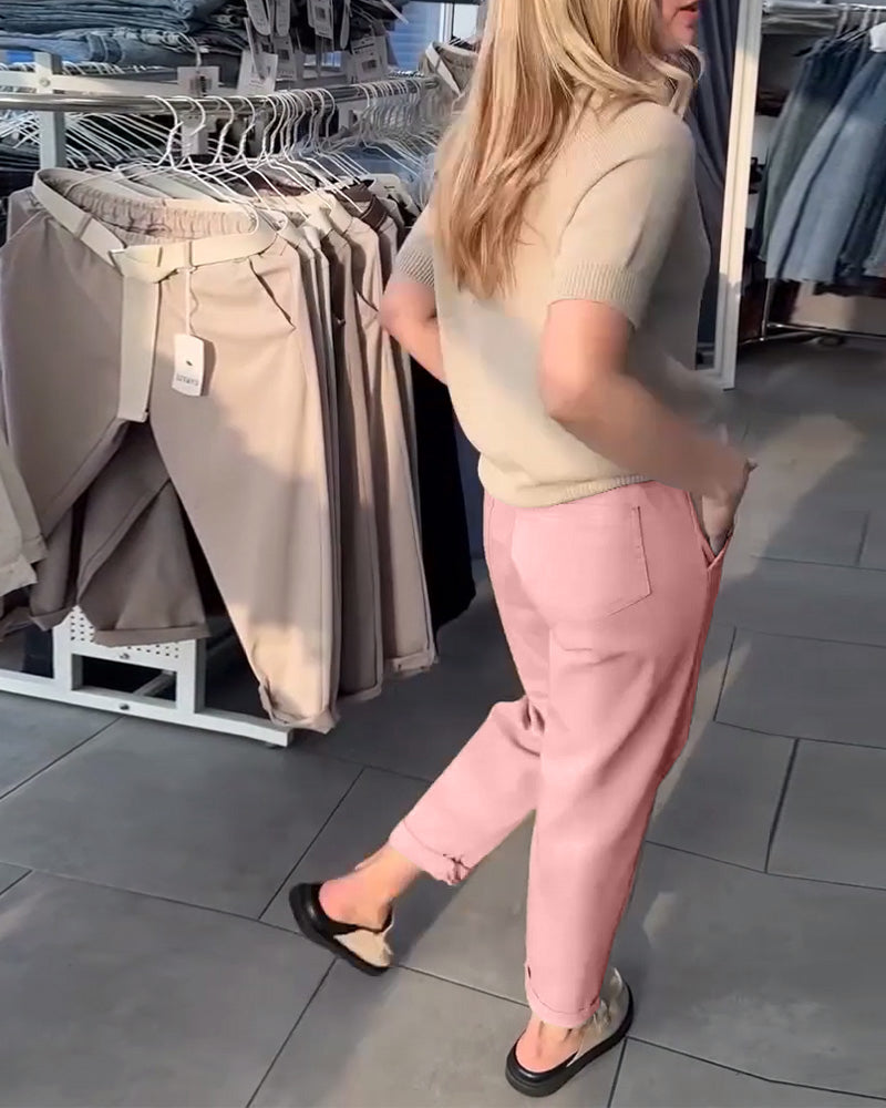 Pantalon Droit Femme Taille Élastique – Avec Ceinture