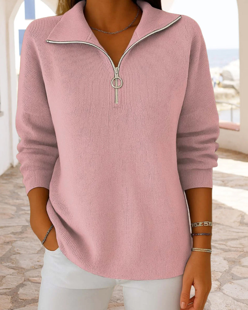 Pull Camionneur Femme En Maille Côtelée – Col Zippé