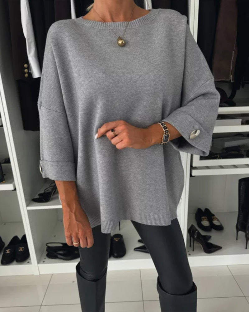 Pull Femme Col Bateau – Manches 3/4 À Boutons