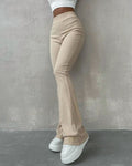 Pantalon Évasé Femme En Maille Côtelée – Taille Haute
