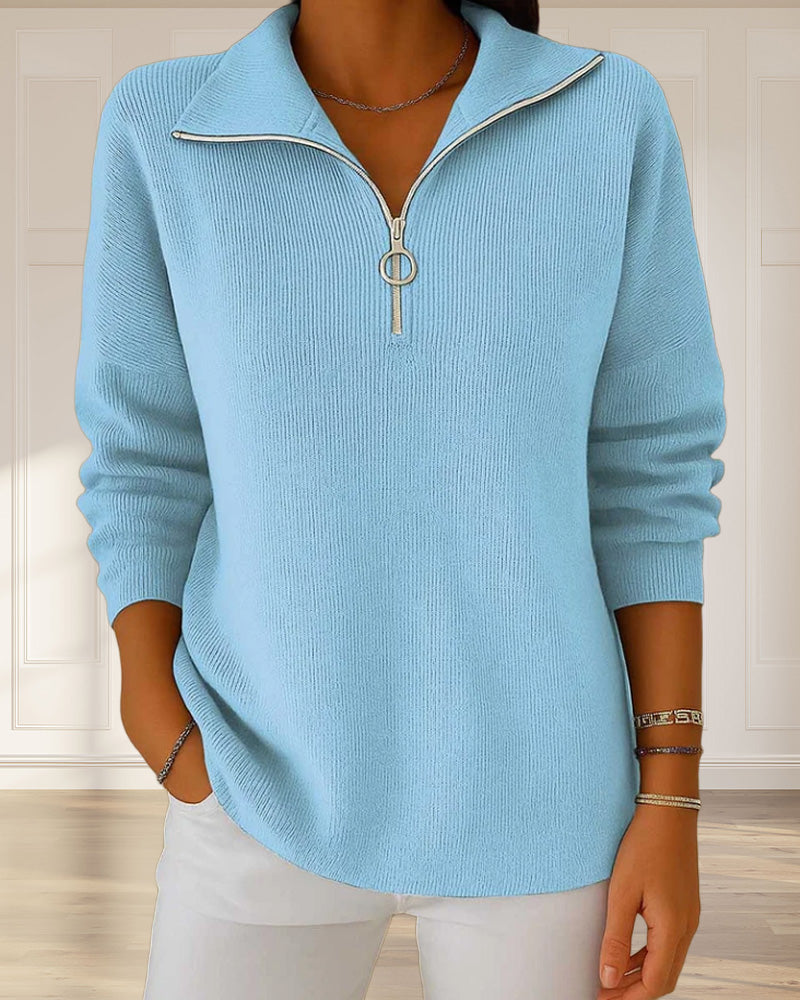 Pull Camionneur Femme En Maille Côtelée – Col Zippé