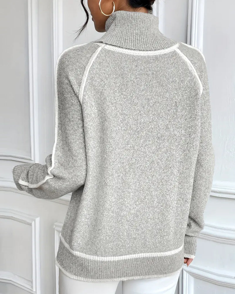 Pull Col Roulé Femme – Liseré Contrasté