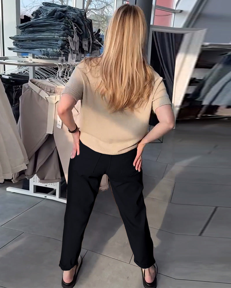 Pantalon Droit Femme Taille Élastique – Avec Ceinture