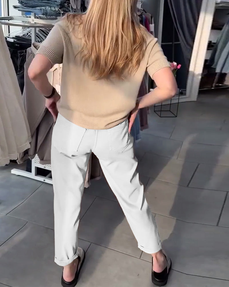 Pantalon Droit Femme Taille Élastique – Avec Ceinture
