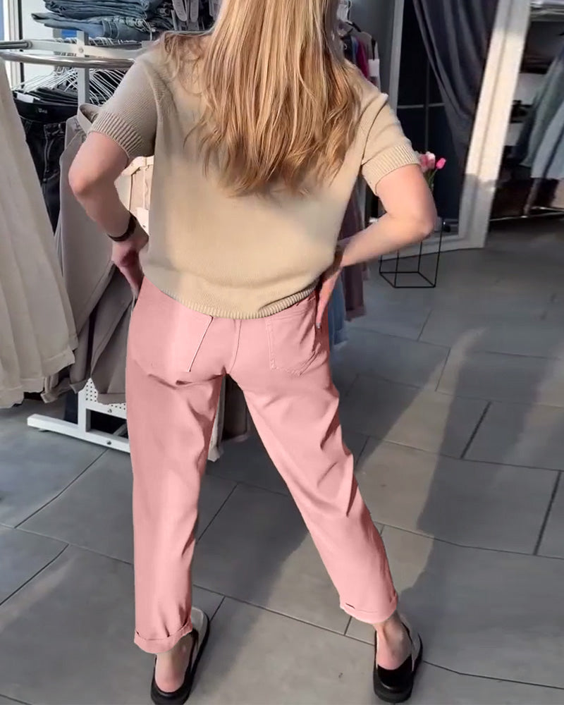 Pantalon Droit Femme Taille Élastique – Avec Ceinture