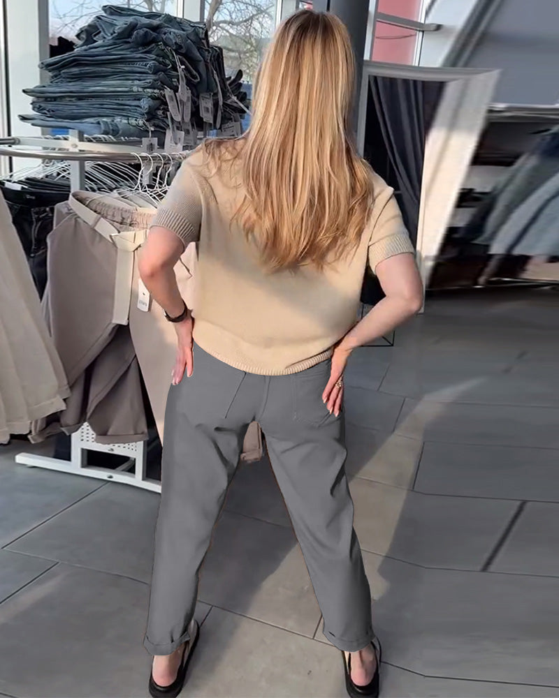 Pantalon Droit Femme Taille Élastique – Avec Ceinture