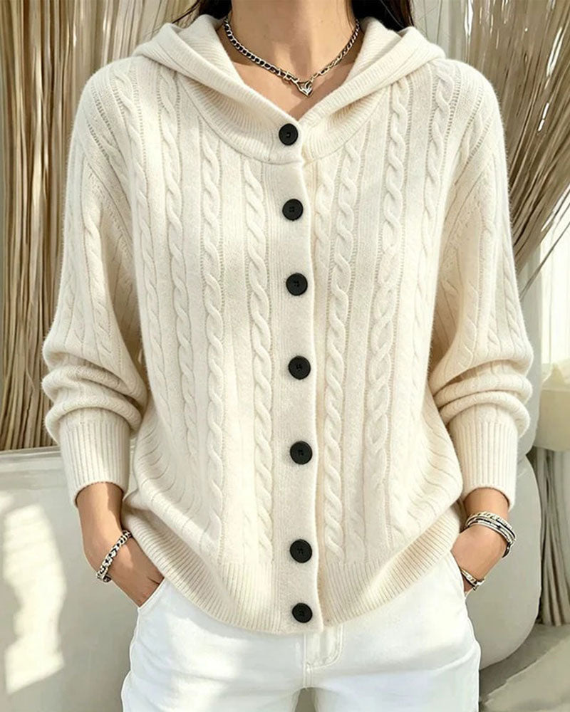 Gilet Femme En Maille Torsadée – À Capuche