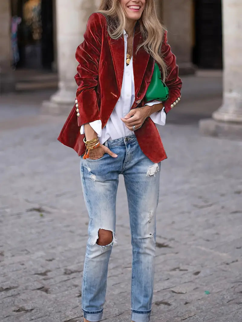 Blazer Femme en Velours – Boutons Dorés