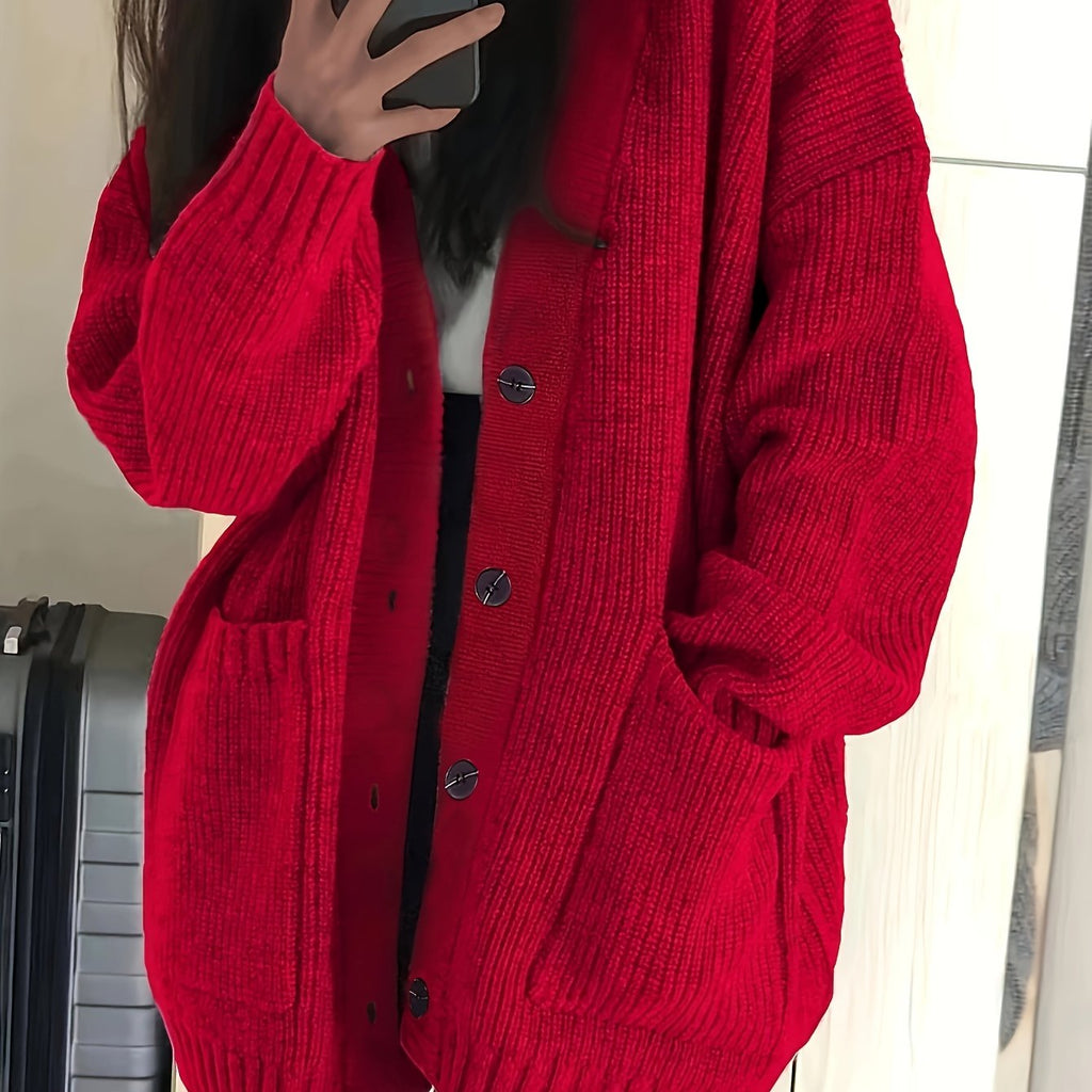Gilet Femme Oversize En Grosse Maille – Poches Plaquées