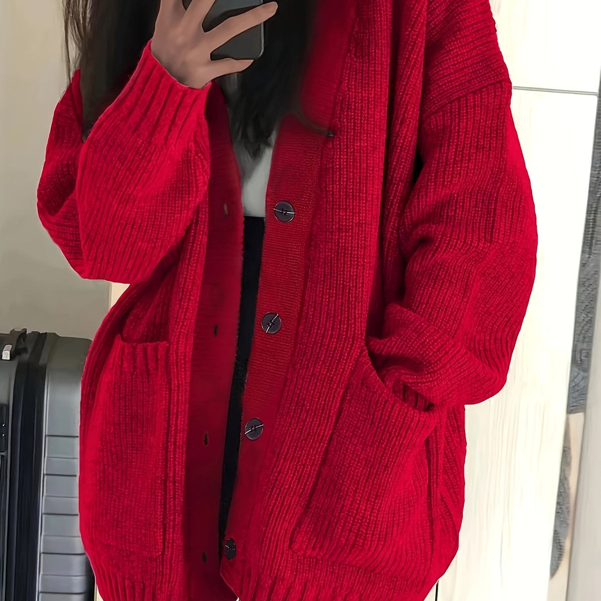 Gilet Femme Oversize En Grosse Maille – Poches Plaquées