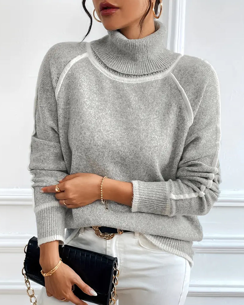 Pull Col Roulé Femme – Liseré Contrasté