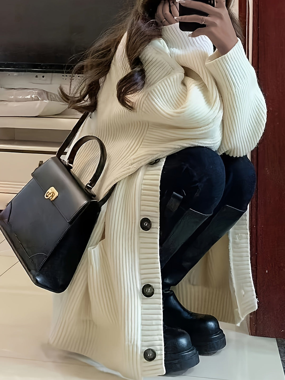 Gilet Femme Oversize En Grosse Maille – Poches Plaquées