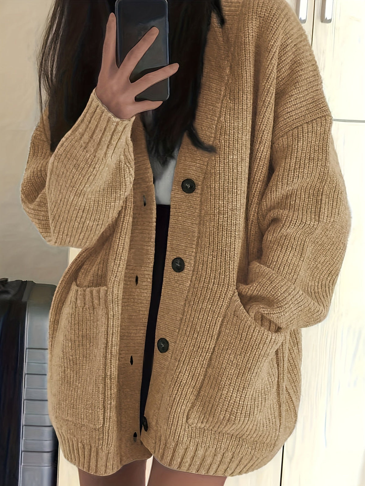 Gilet Femme Oversize En Grosse Maille – Poches Plaquées