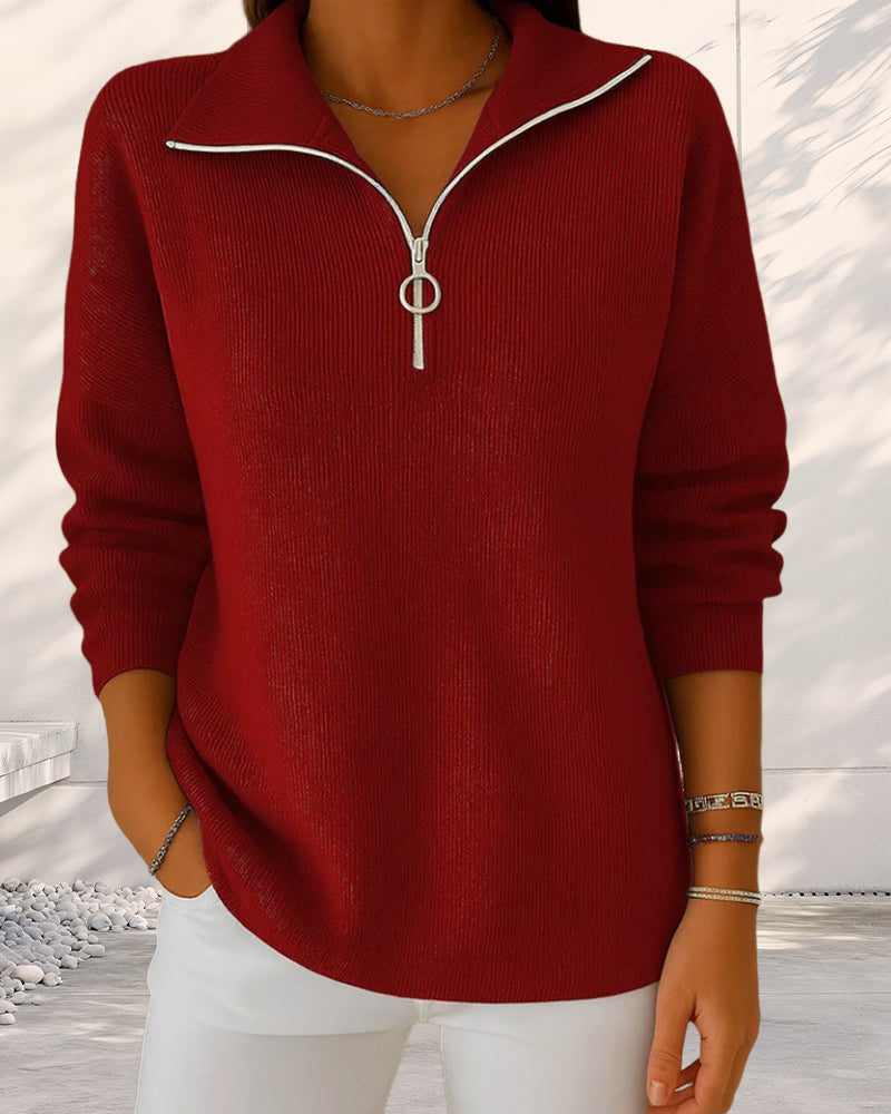 Pull Camionneur Femme En Maille Côtelée – Col Zippé