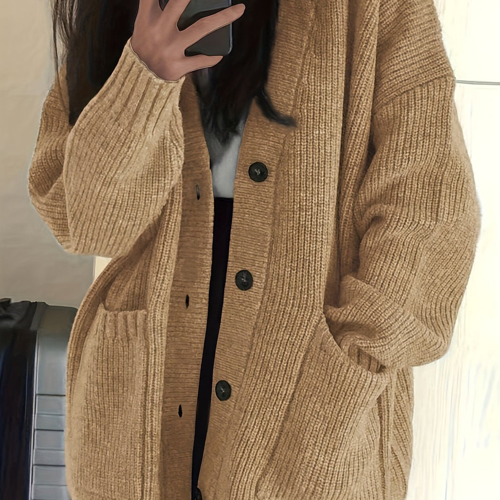 Gilet Femme Oversize En Grosse Maille – Poches Plaquées