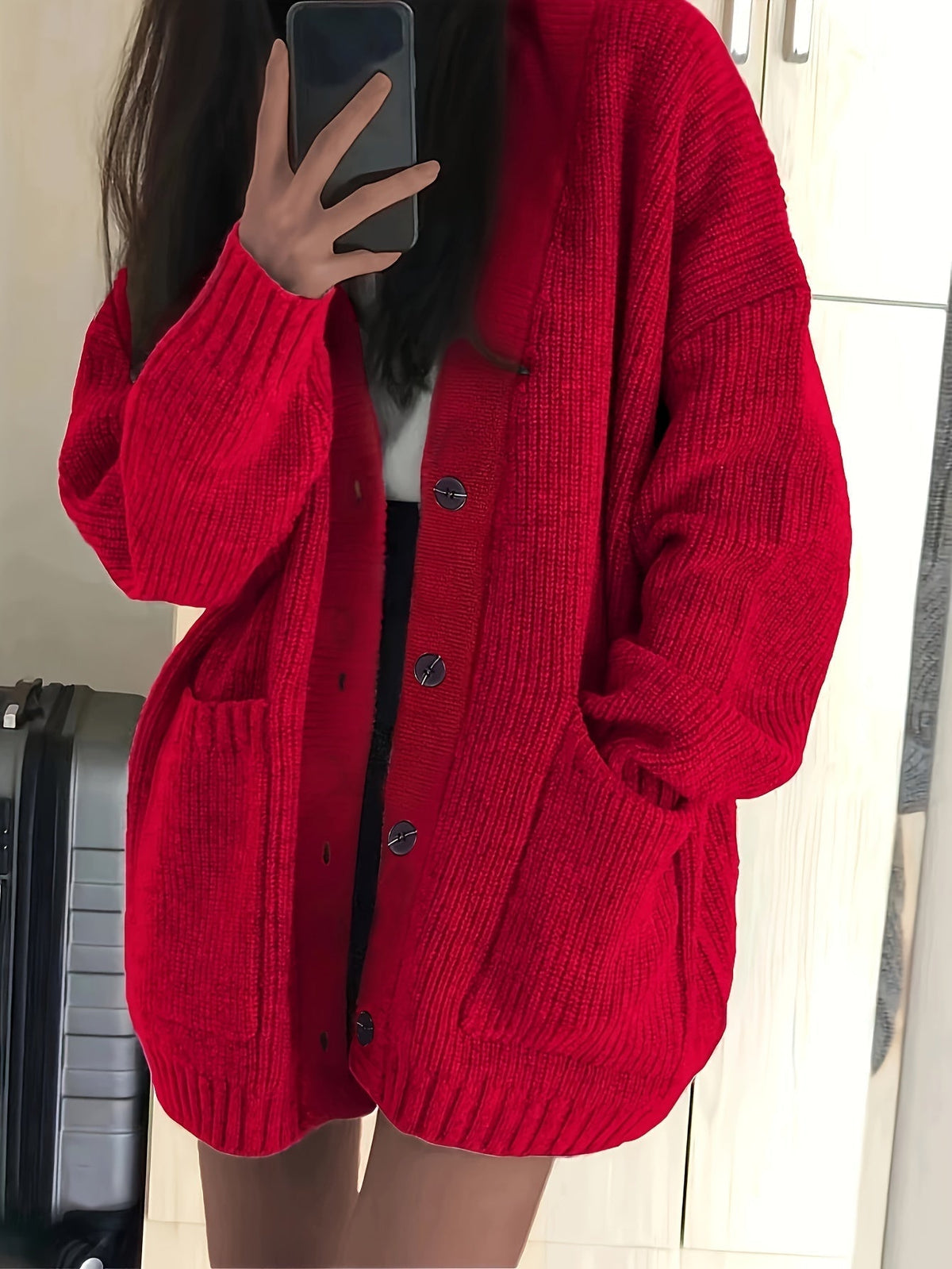 Gilet Femme Oversize En Grosse Maille – Poches Plaquées
