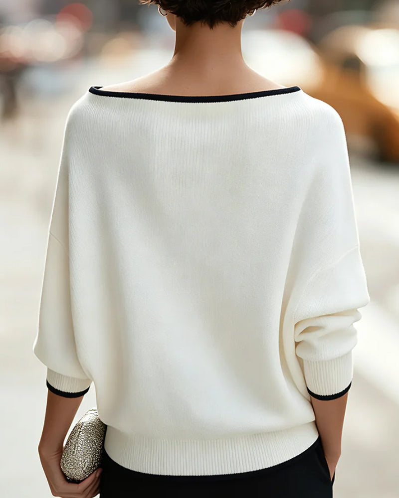 Pull Asymétrique Femme En Maille Fine – Col Bateau