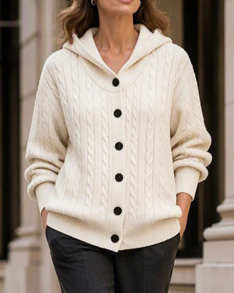 Gilet Femme En Maille Torsadée – À Capuche