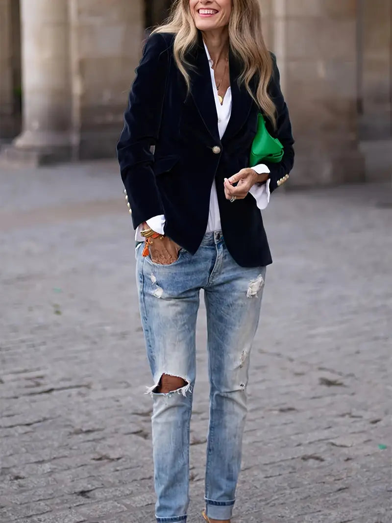 Blazer Femme en Velours – Boutons Dorés