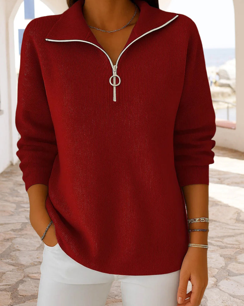Pull Camionneur Femme En Maille Côtelée – Col Zippé